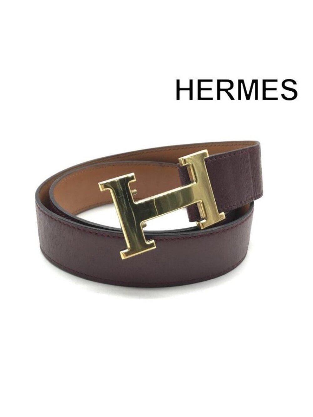 Hermes H Buckle Logo Leather Belt Suit Bordeaux